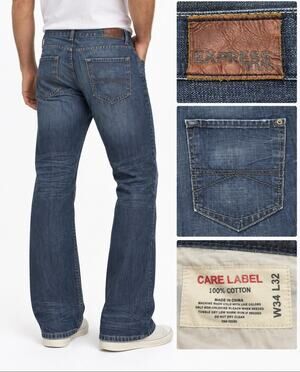 Y2K Indie Sleaze Express Jeans Kingston Classic Fit Bootcut 34 Dark Wash Indigo